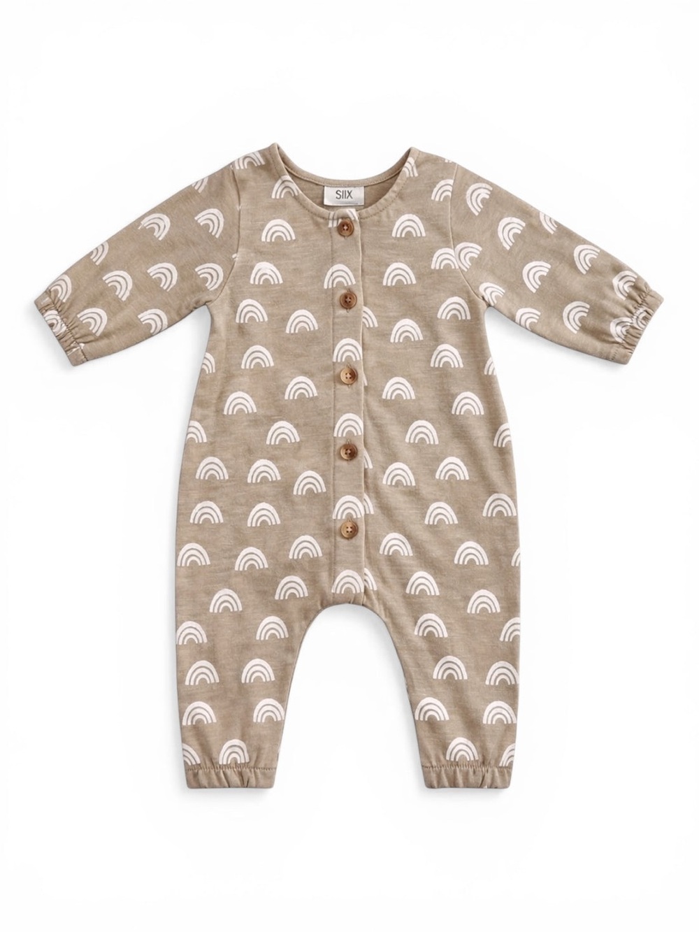 SIIX Tan Rainbow Print Button-Front One-Piece for Kids